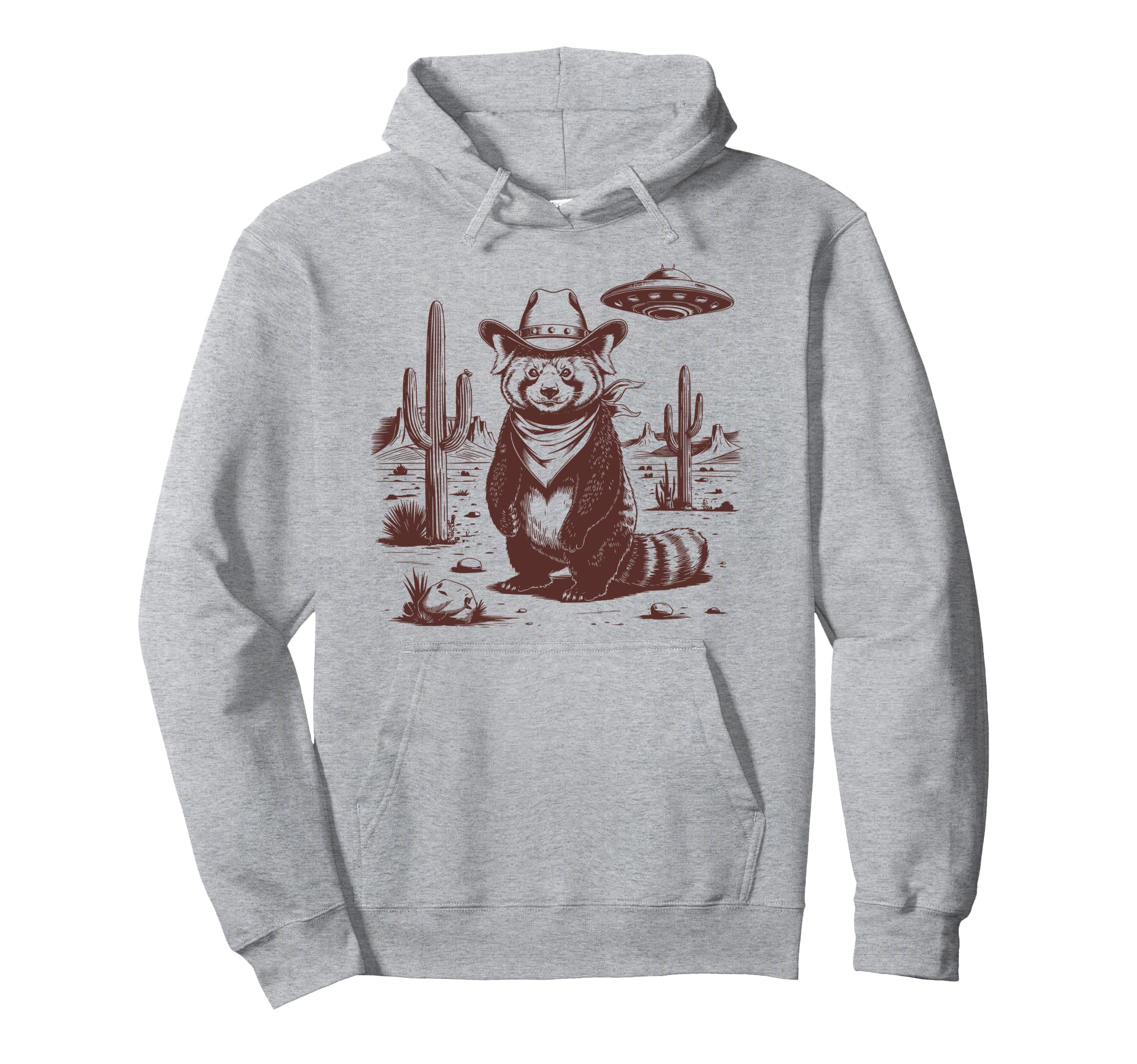 Red Panda Ufo Western Alien 90S Cowboy Hoodie - Trendy Graphic for Adults - T-Shirt, Sweatshirt, Hoodie