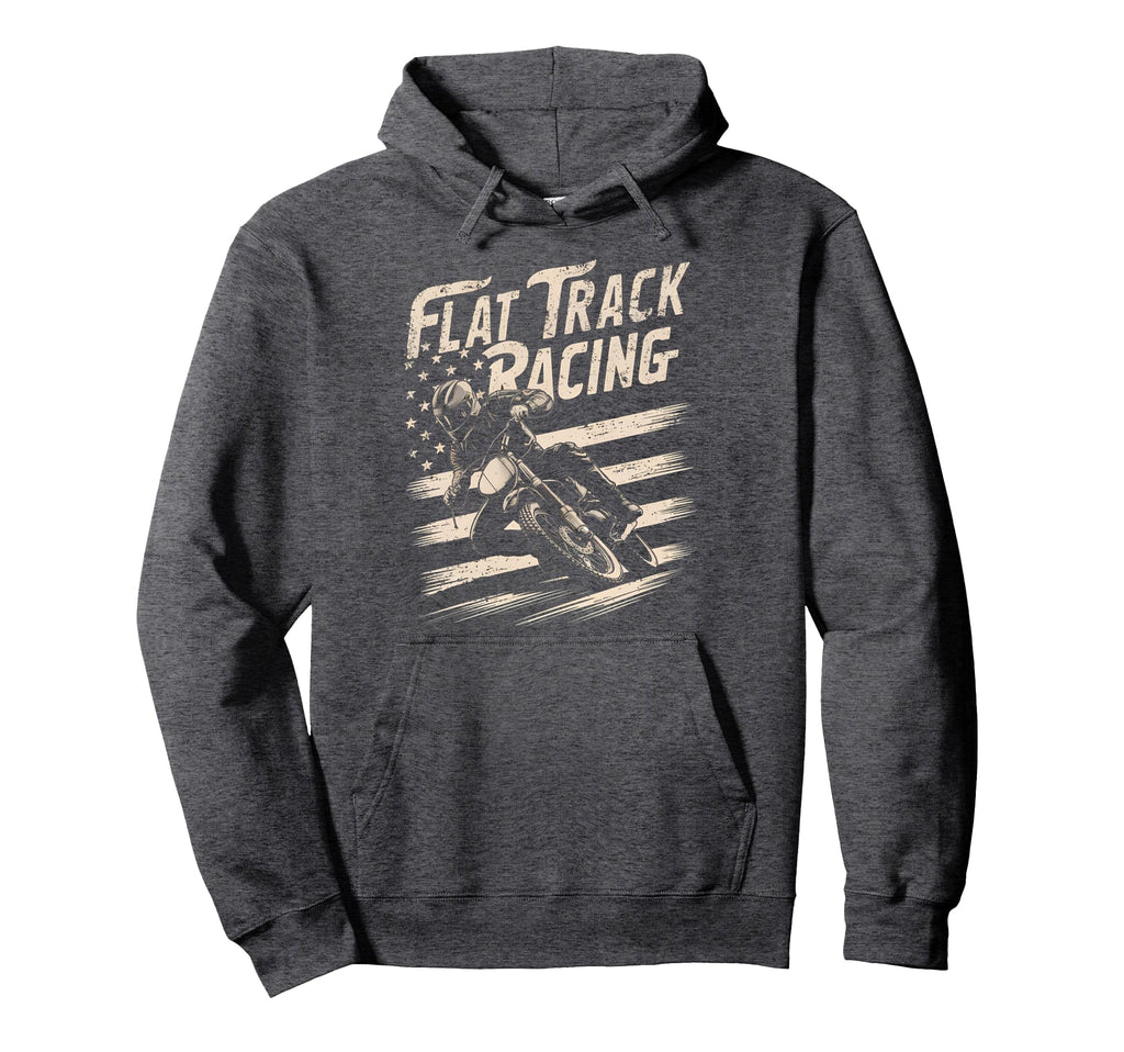 Flat Track Motorcycle Racing American Flag Hoodie - Trendy Graphic Unisex - T-Shirt, Sweatshirt, Hoodie