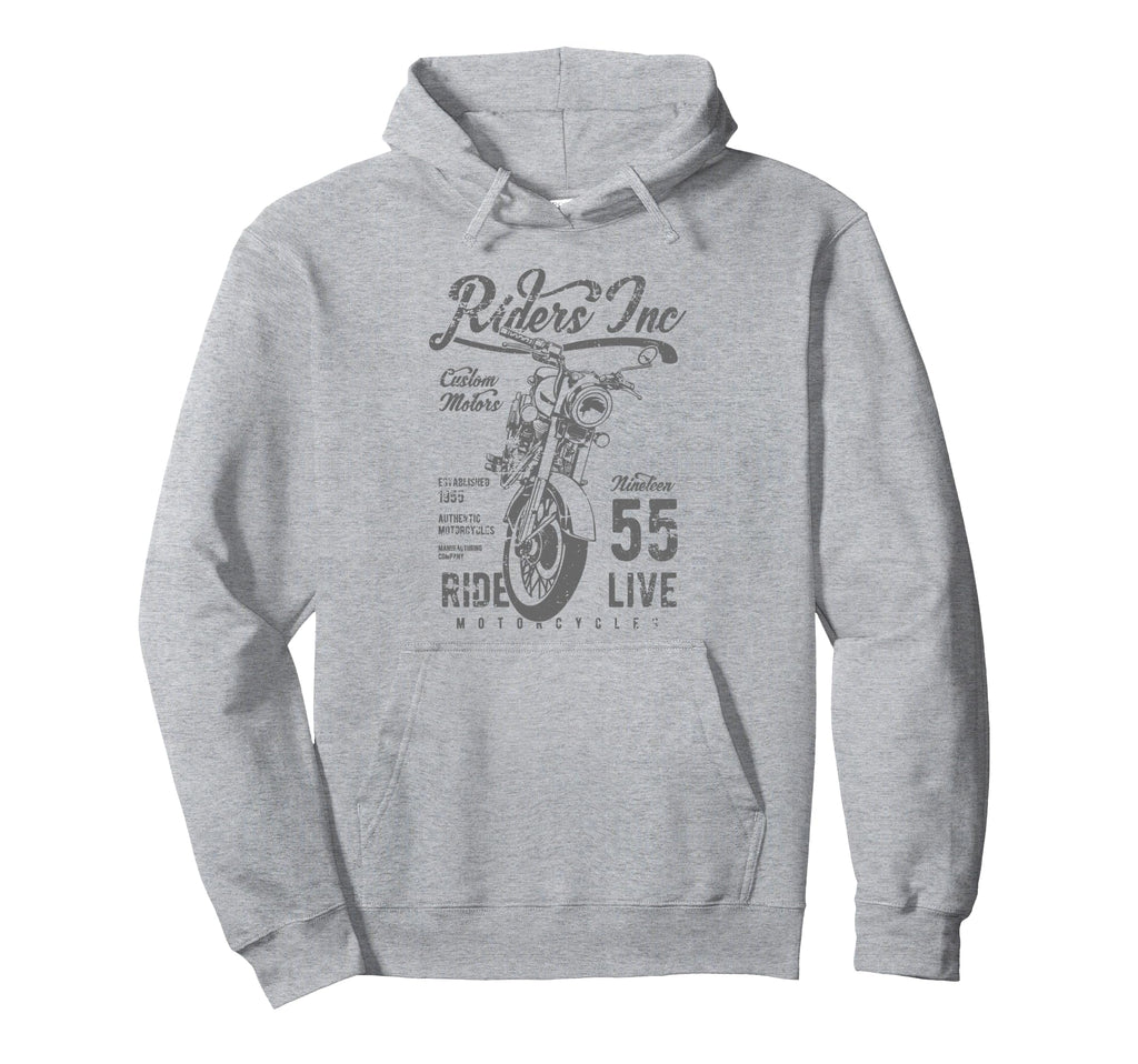 Riders Inc 1955 Motorcycle Distressed Hoodie - Novelty Apparel Unisex - T-Shirt, Sweatshirt, Hoodie