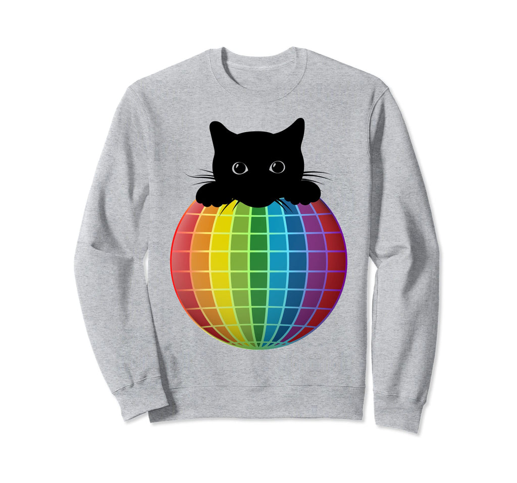 Aesthetic Disco Ball Rainbow Black Cat Sweatshirt - Trendy Graphic Unisex - T-Shirt, Sweatshirt, Hoodie