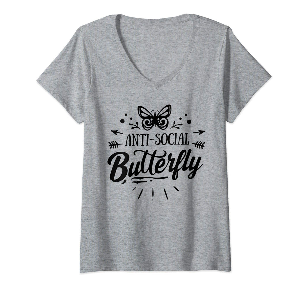 Womens Anti Social Butterfly V Neck T-Shirt - Graphic Print Men Women - T-Shirt, Sweatshirt, Hoodie