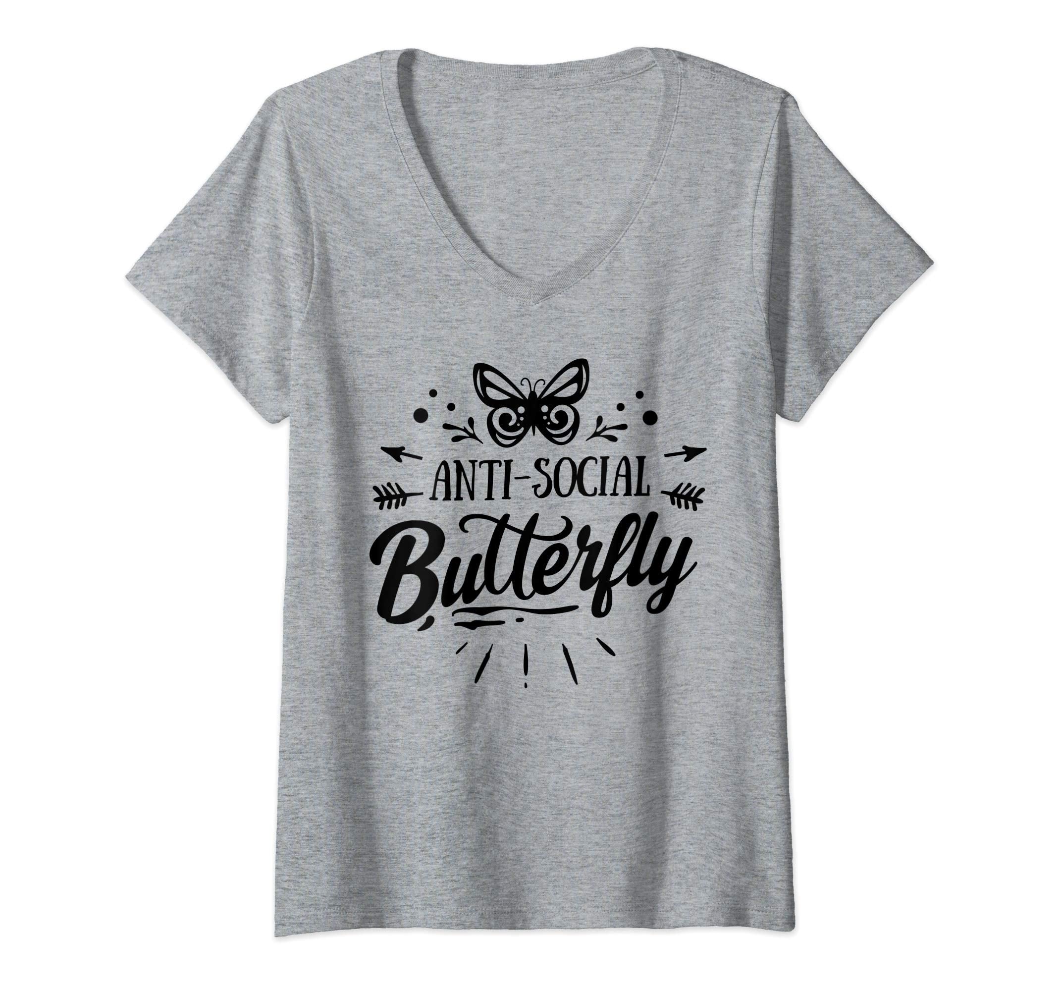 Womens Anti Social Butterfly V Neck T-Shirt - Graphic Print Men Women - T-Shirt, Sweatshirt, Hoodie