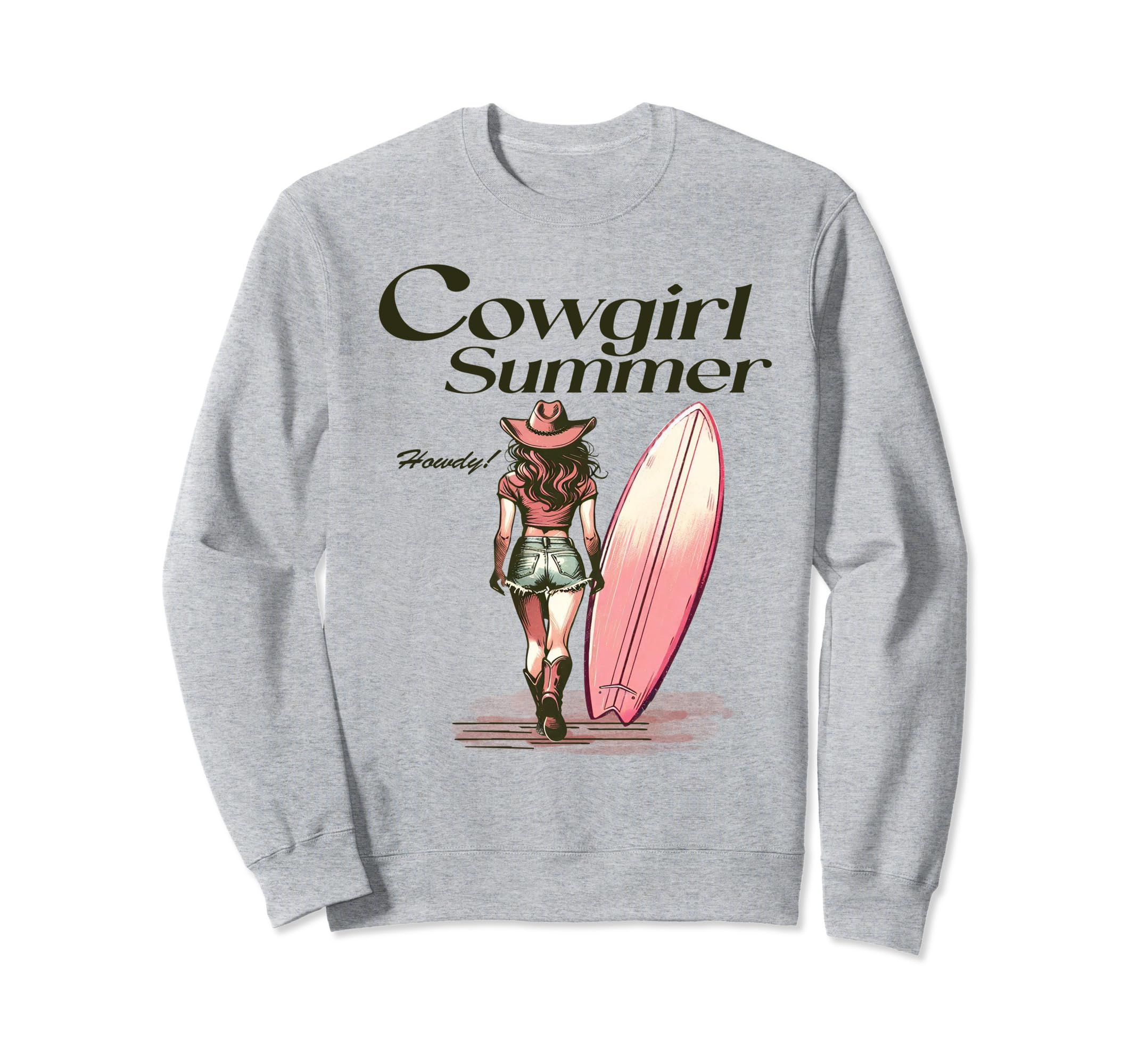 Cowgirl Summer Surfboard Western Sweatshirt - Minimalist Print for Adults - T-Shirt, Sweatshirt, Hoodie
