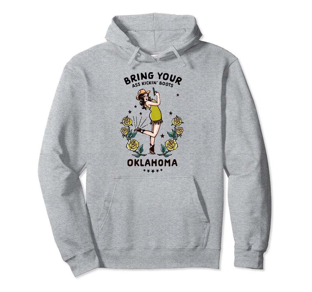 Oklahoma Western Cowgirl Ass Kicking Hoodie - Minimalist Print for Adults - T-Shirt, Sweatshirt, Hoodie