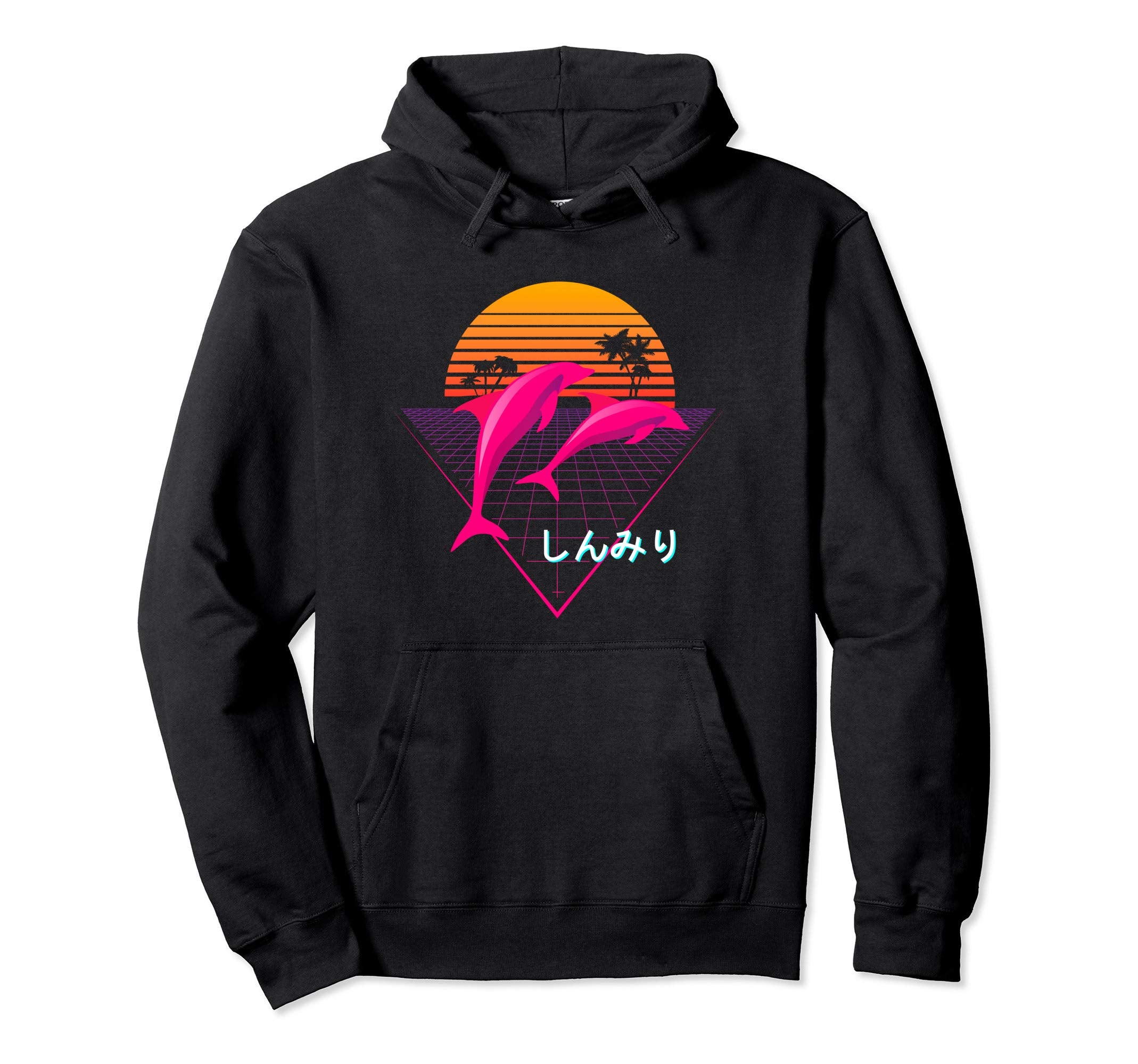 Grid Dolphin Vaporwave Glitch Art Hoodie - Minimalist Print Men Women - T-Shirt, Sweatshirt, Hoodie