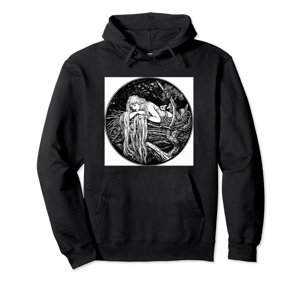 Art Nouveau Long Hair Stream Lake Hoodie - Aesthetic Graphic Men Women - T-Shirt, Sweatshirt, Hoodie