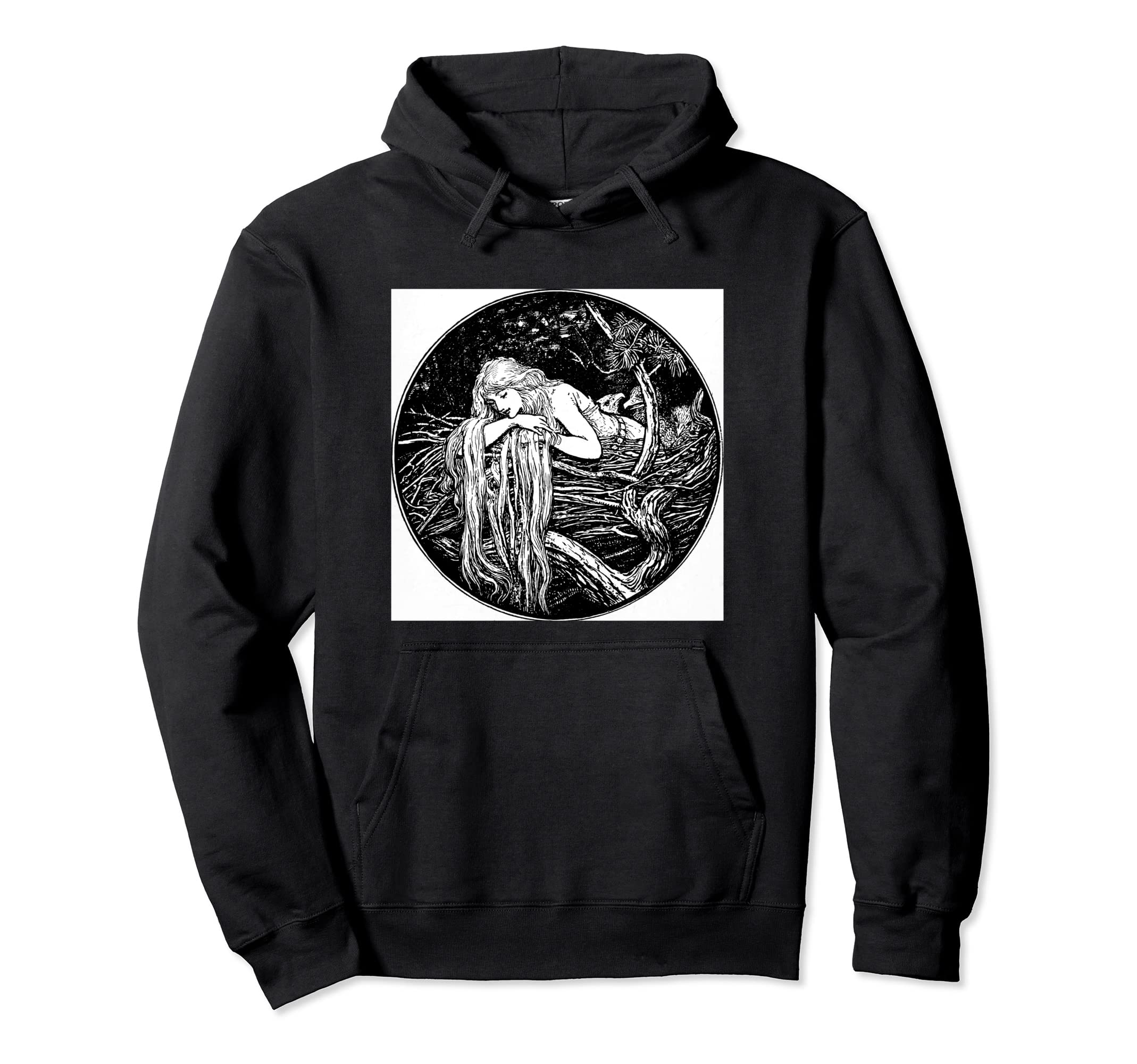Art Nouveau Long Hair Stream Lake Hoodie - Aesthetic Graphic Men Women - T-Shirt, Sweatshirt, Hoodie