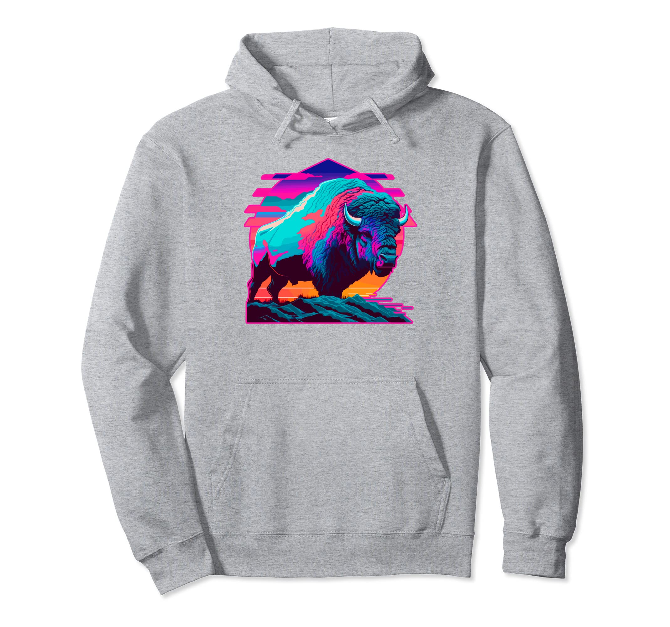 Vaporwave Synthwave Bison American Hoodie - Minimalist Print for Adults - T-Shirt, Sweatshirt, Hoodie