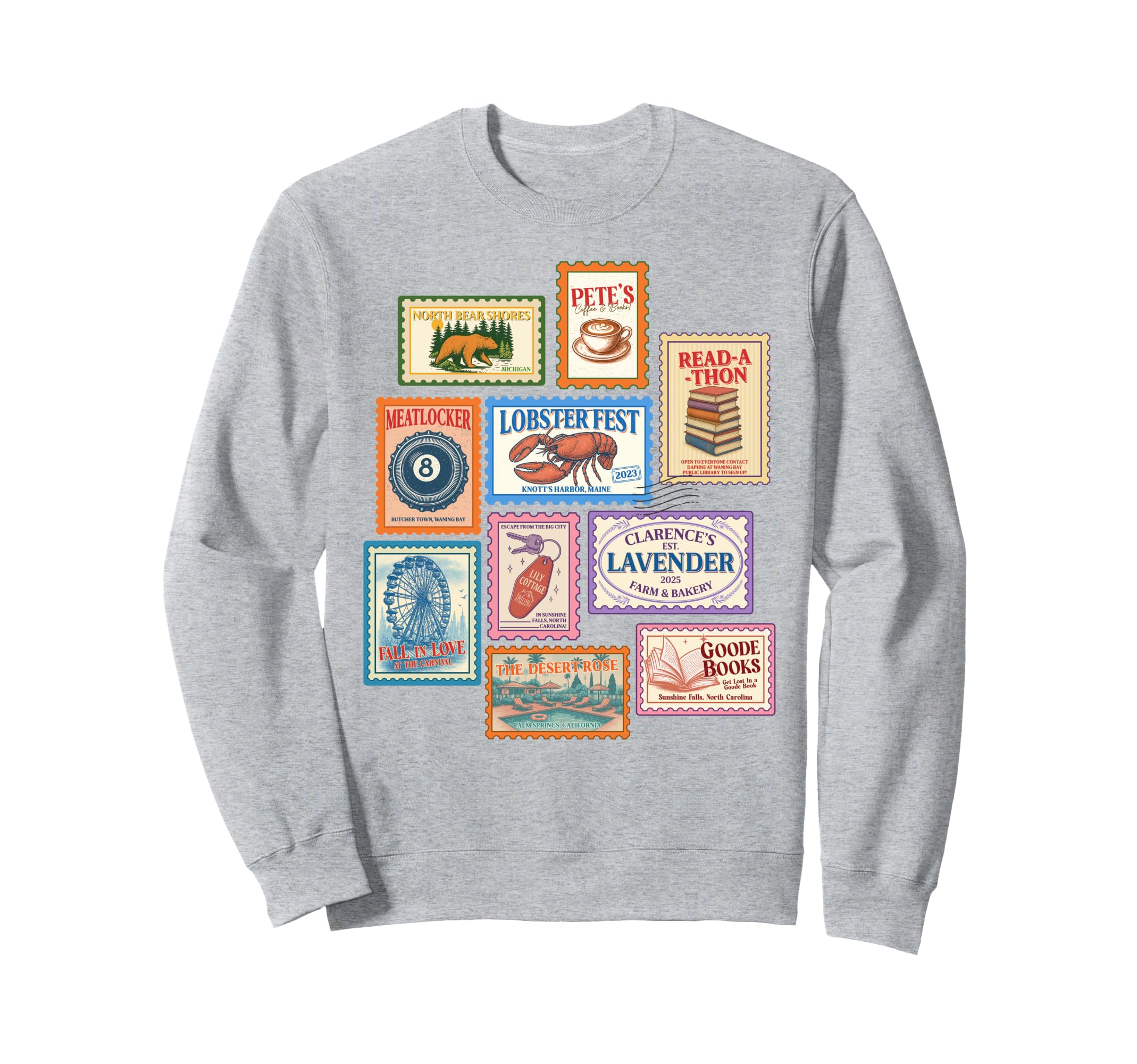 Travel Stamp Bookstore Literary Sweatshirt - Aesthetic Graphic Unisex - T-Shirt, Sweatshirt, Hoodie
