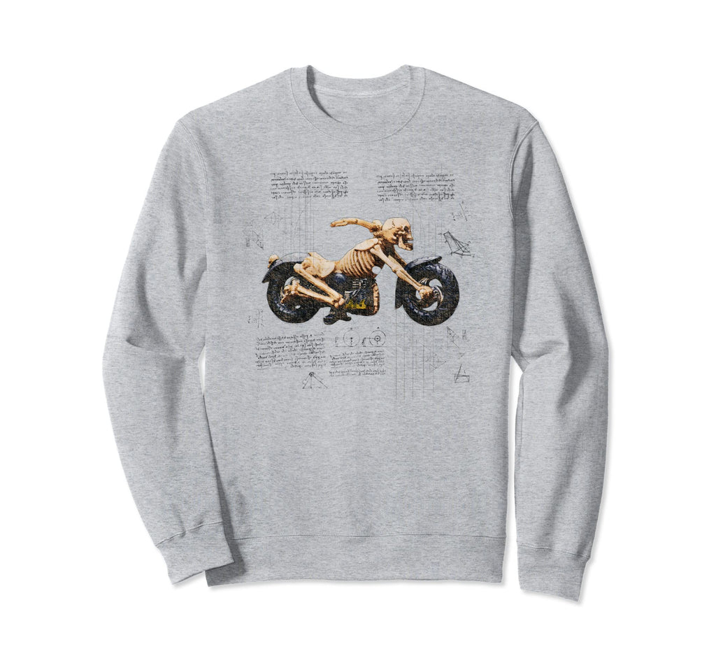 Skeleton Bike Motorcycle Blueprint Sweatshirt - Trendy Graphic for Adults - T-Shirt, Sweatshirt, Hoodie