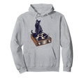Black Cat Sitting Vinyl Record Hoodie - Casual Everyday Wear for Adults - T-Shirt, Sweatshirt, Hoodie