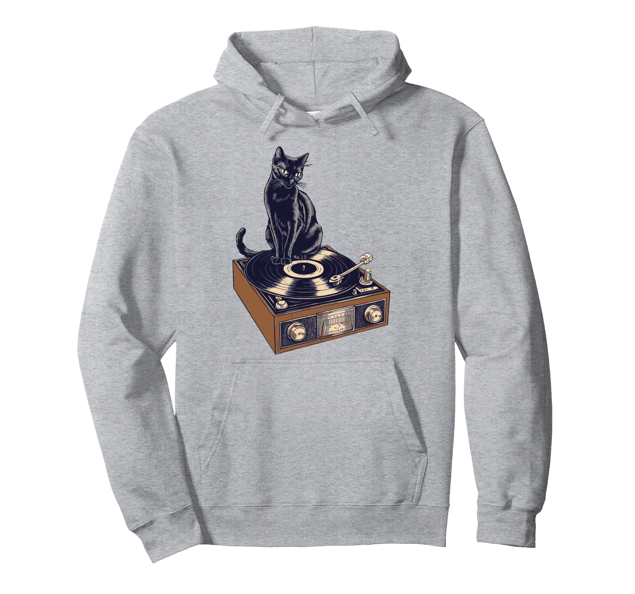 Black Cat Sitting Vinyl Record Hoodie - Casual Everyday Wear for Adults - T-Shirt, Sweatshirt, Hoodie