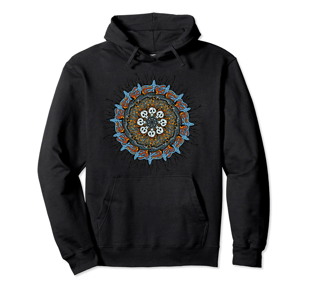 Skulls And Fire Mandala Yoga Meditation And Hoodie - Graphic Print Unisex - T-Shirt, Sweatshirt, Hoodie