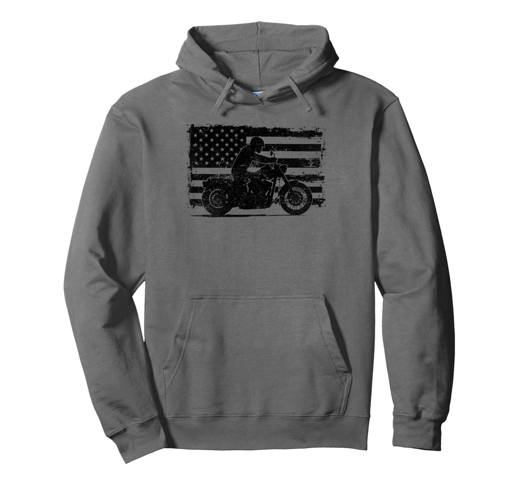 Us Flag Biker Riding Lover Hoodie - Casual Everyday Wear for Adults - T-Shirt, Sweatshirt, Hoodie