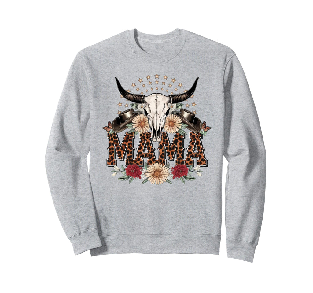 Mama Western Groovy Cow Skull Sweatshirt - Aesthetic Graphic for Adults - T-Shirt, Sweatshirt, Hoodie