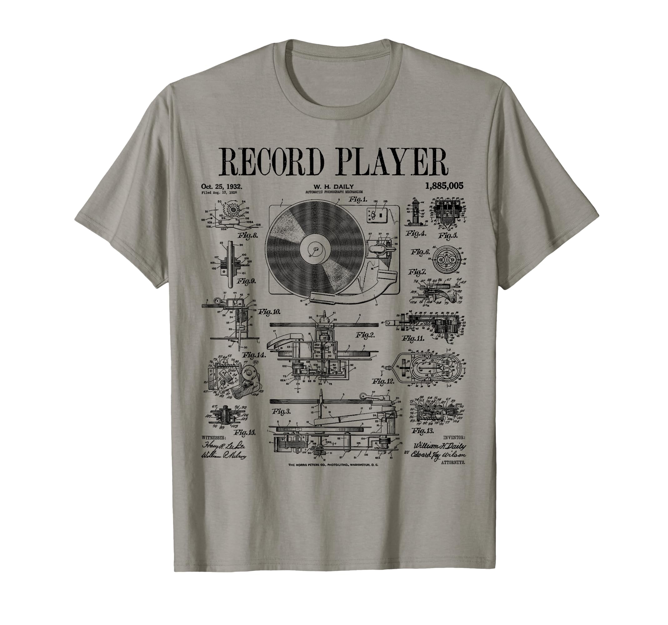Vinyl Record Player Patent Dj T-Shirt - Casual Everyday Wear Men Women - T-Shirt, Sweatshirt, Hoodie