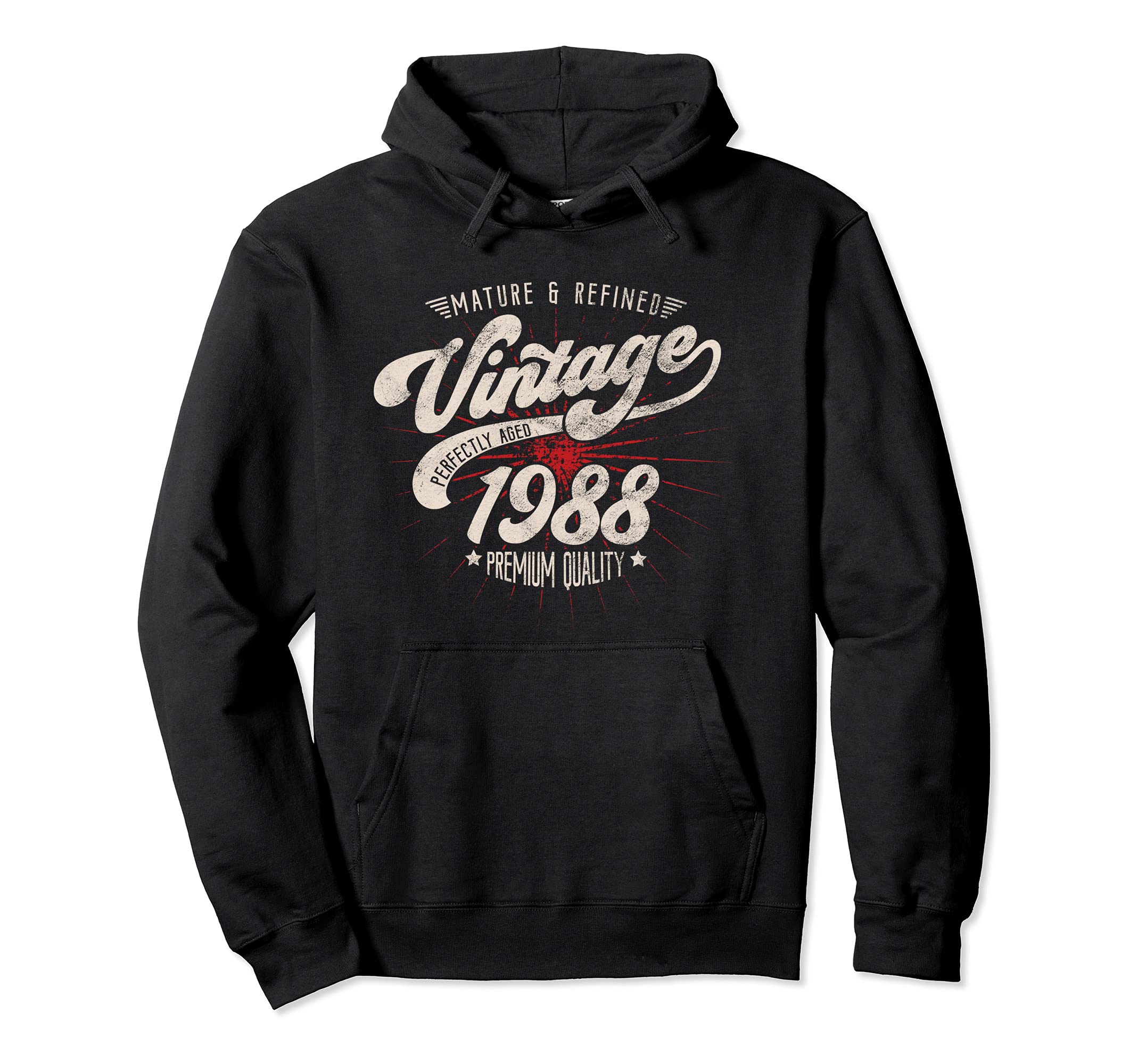 Mature And Refined 1988 Birthday Distressed Hoodie - Unique Graphic Unisex - T-Shirt, Sweatshirt, Hoodie
