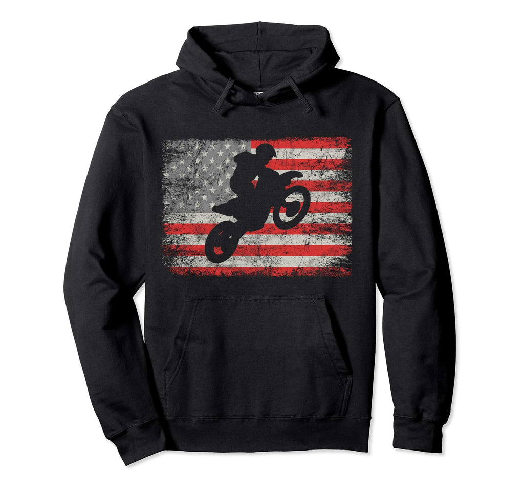 Dirt Bike Usa Flag Motocross Bikers Hoodie - Trendy Graphic Unisex - T-Shirt, Sweatshirt, Hoodie