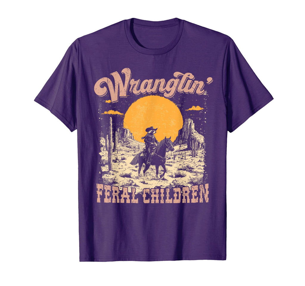 Wranglin Feral Children Raccoon Rodeo T-Shirt - Novelty Apparel Unisex - T-Shirt, Sweatshirt, Hoodie