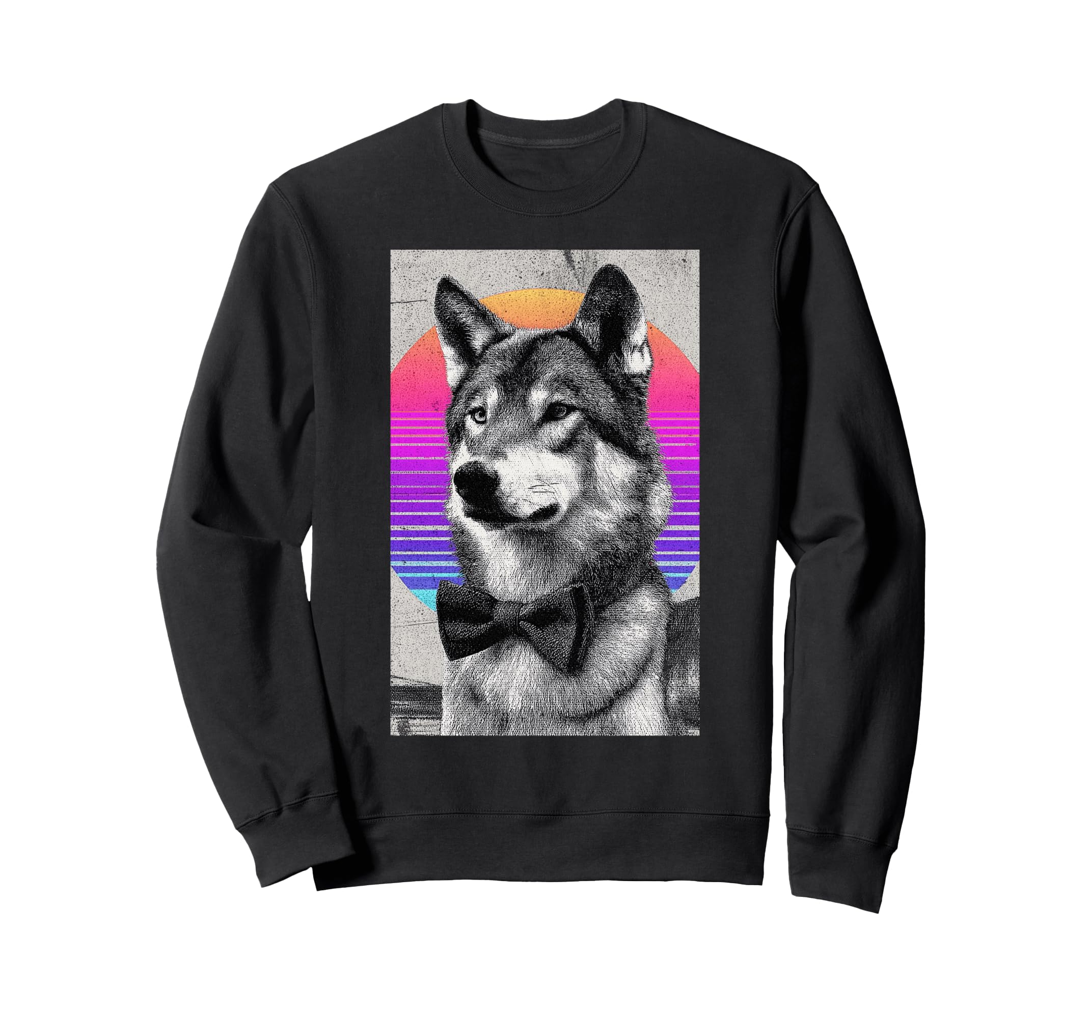 Funny Wolf Bow Tie 80S Synthwave Sweatshirt - Streetwear Style for Adults - T-Shirt, Sweatshirt, Hoodie