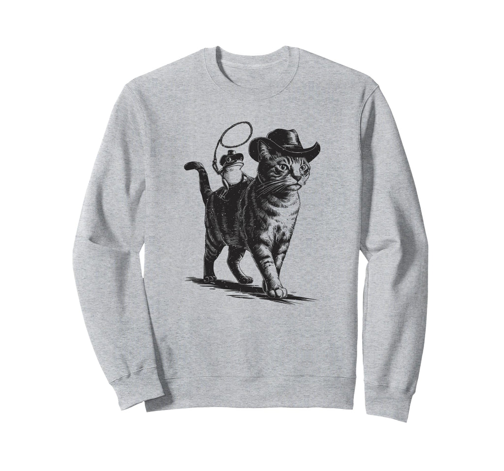 Cowboy Cat And Frog Western Theme 90S Sweatshirt - Unique Graphic Unisex - T-Shirt, Sweatshirt, Hoodie