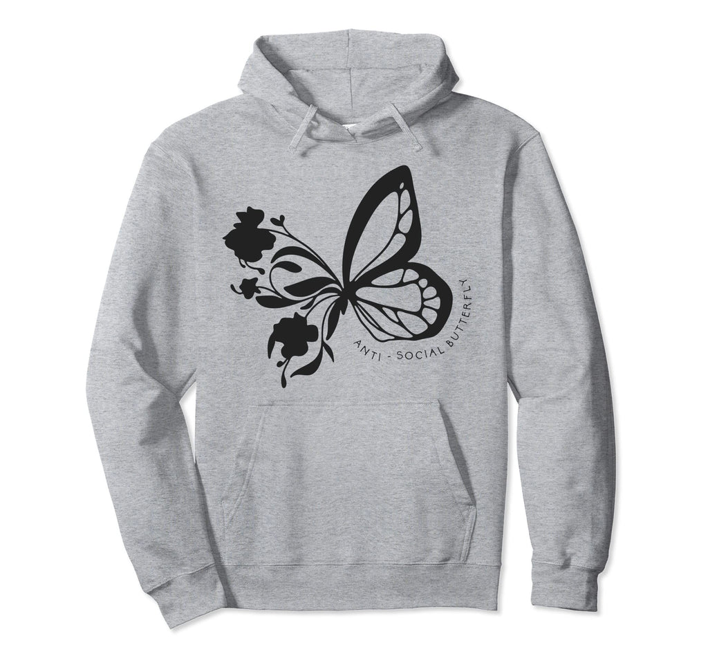 Anti Social Butterfly Funny Introvert Hoodie - Trendy Graphic Unisex - T-Shirt, Sweatshirt, Hoodie
