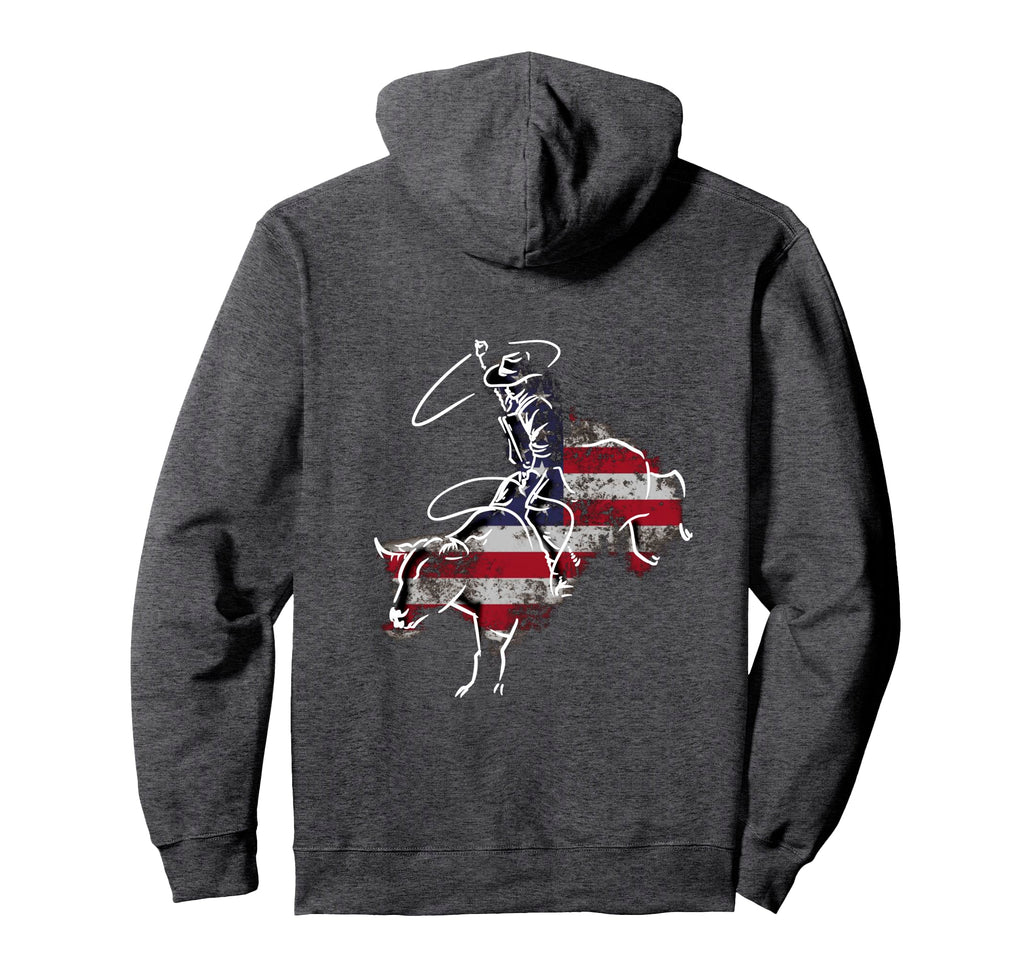 American Rodeo Bull Riding Grunge Usa Flag Hoodie - Graphic Print Men Women - T-Shirt, Sweatshirt, Hoodie