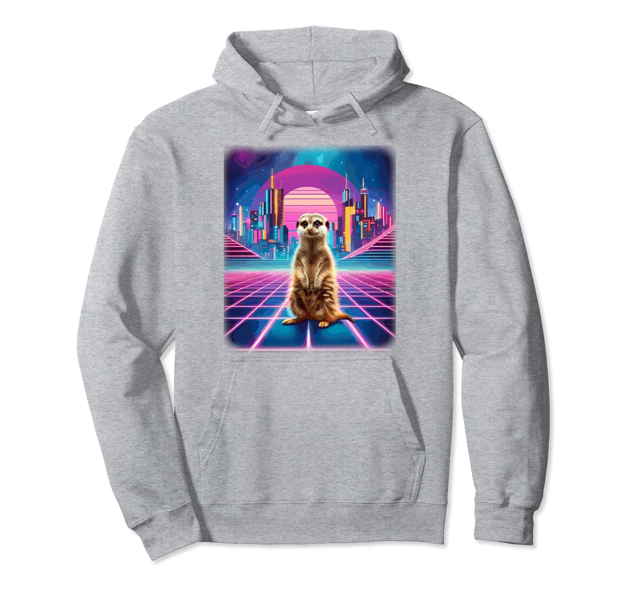 Synthwave Aesthetic Meerkat Lover 80S Hoodie - Minimalist Print for Adults - T-Shirt, Sweatshirt, Hoodie