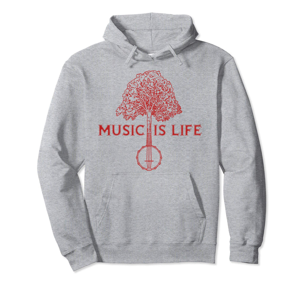 Music Is Life Banjo Tree Distressed Hoodie - Unique Graphic Men Women - T-Shirt, Sweatshirt, Hoodie