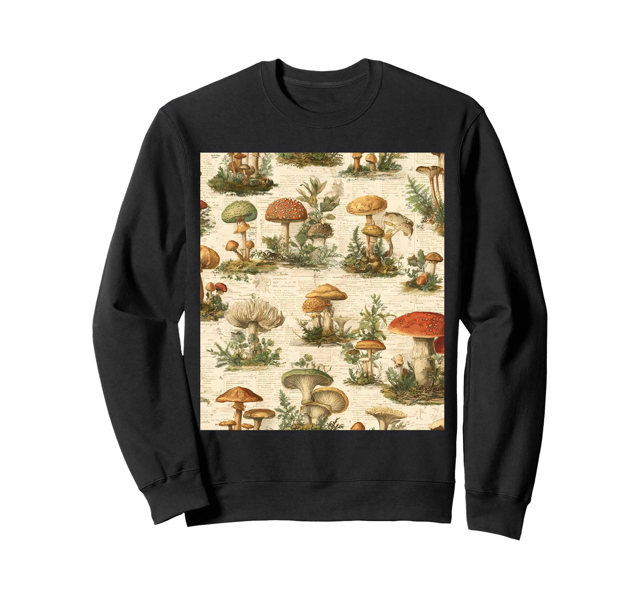Mushroom Botanical Newspaper Sweatshirt - Aesthetic Graphic Men Women - T-Shirt, Sweatshirt, Hoodie
