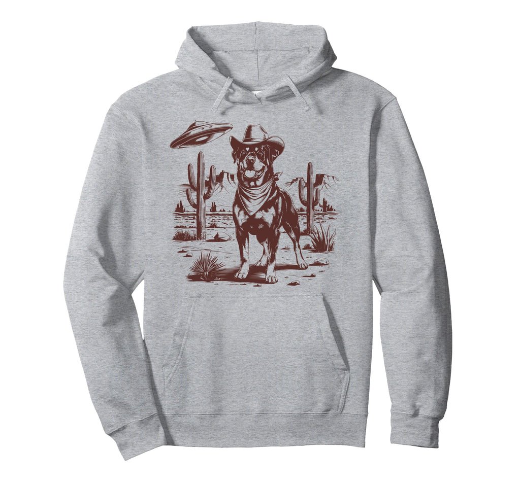 Rottweiler Ufo Western Alien 90S Cowboy Hoodie - Novelty Apparel Men Women - T-Shirt, Sweatshirt, Hoodie