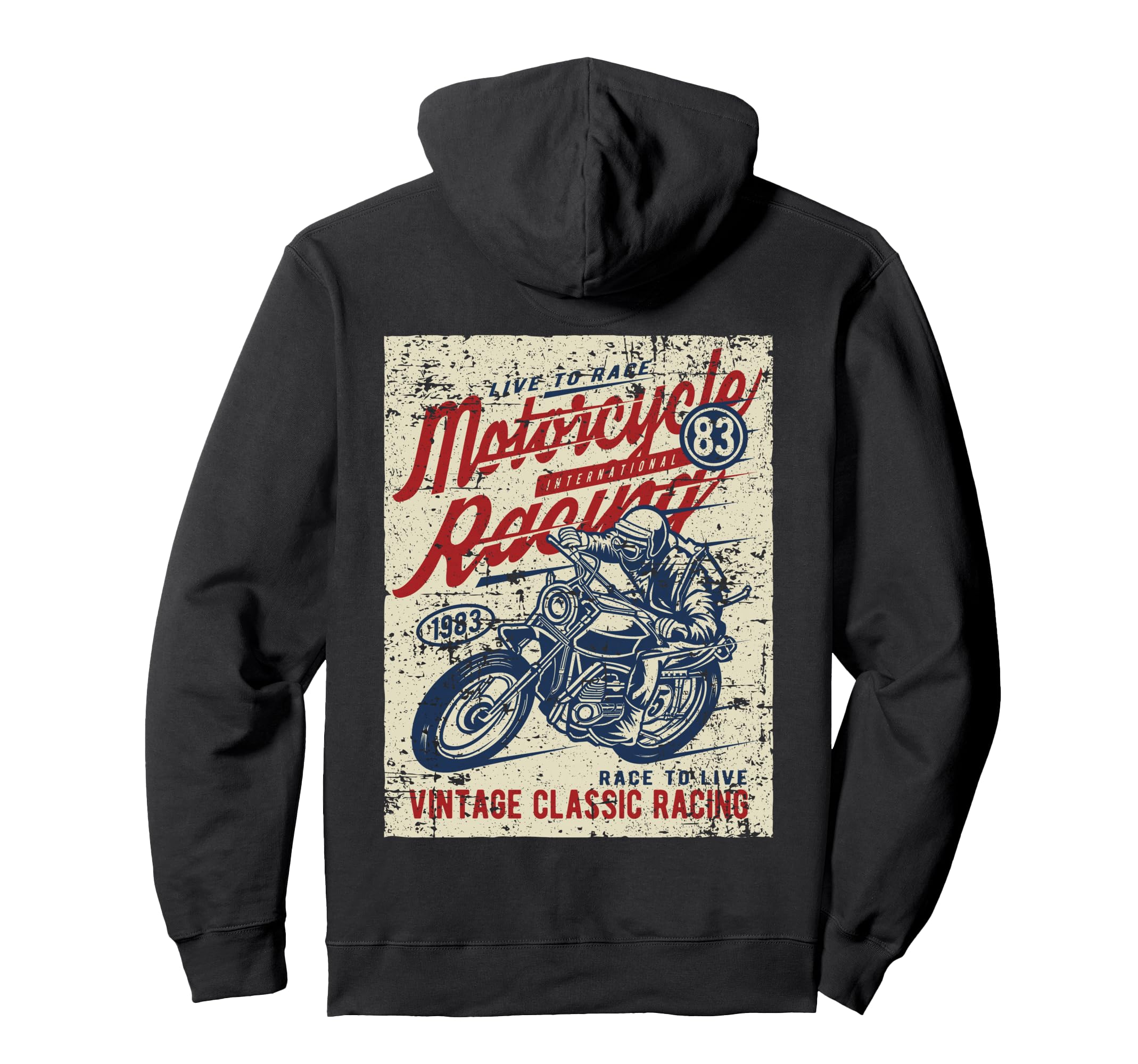 Motorcycle Racing Distressed Hoodie - Graphic Print Unisex - T-Shirt, Sweatshirt, Hoodie