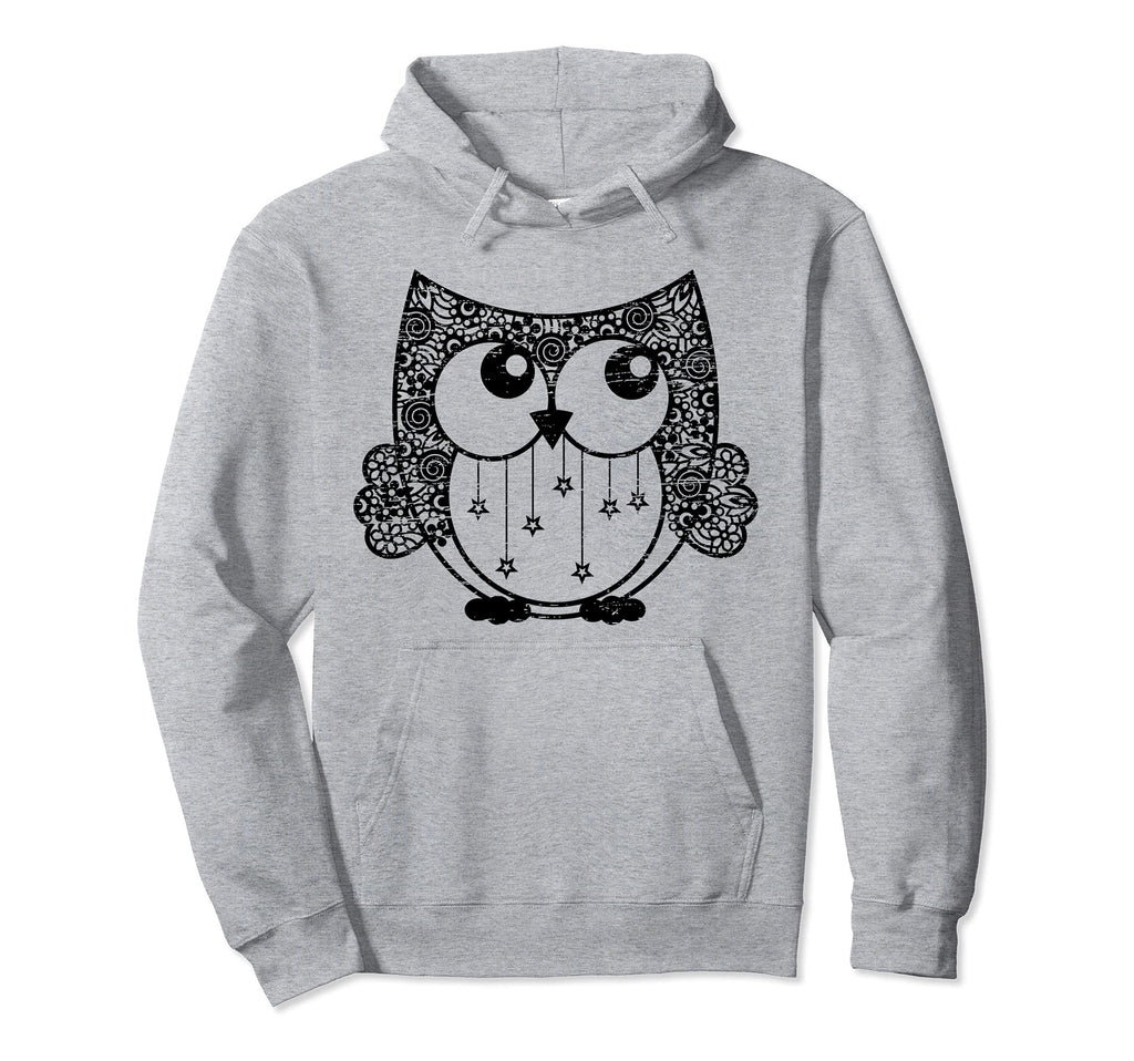 Boho Bohemian Floral Owl Distressed Hoodie - Aesthetic Graphic Unisex - T-Shirt, Sweatshirt, Hoodie