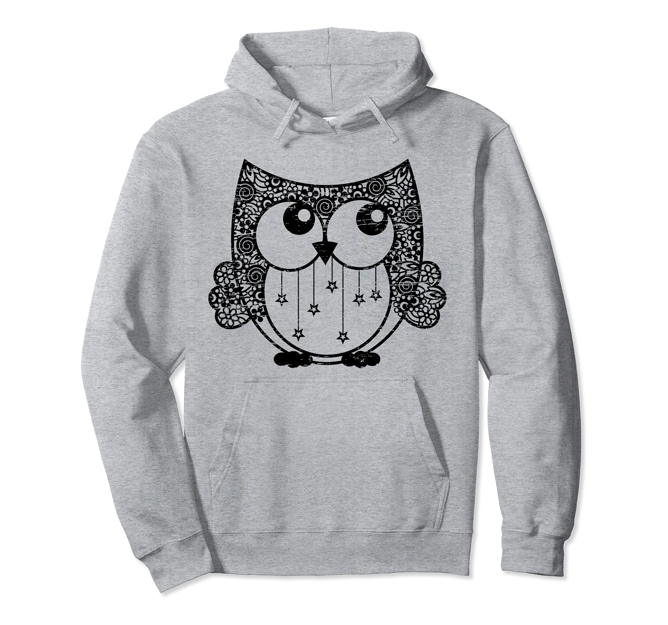 Boho Bohemian Floral Owl Distressed Hoodie - Aesthetic Graphic Unisex - T-Shirt, Sweatshirt, Hoodie