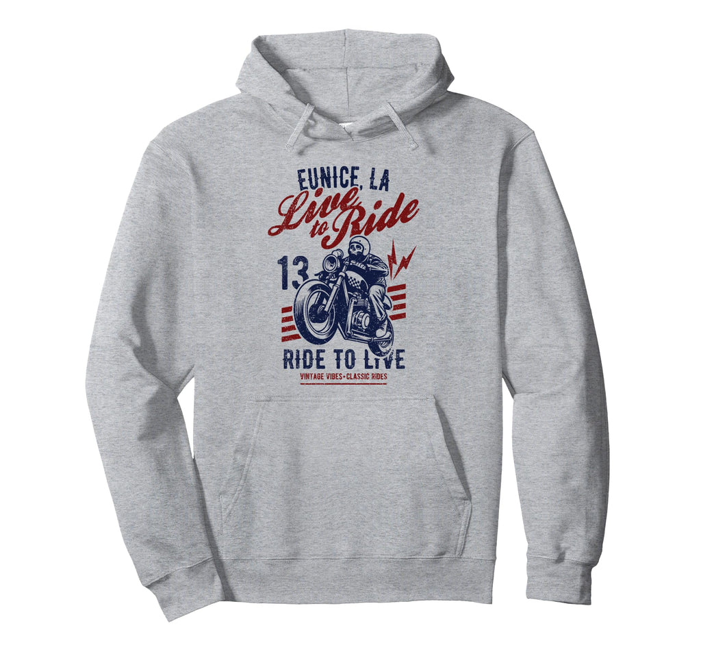 Eunice Louisiana Motorcycle Skull Rider Hoodie - Trendy Graphic for Adults - T-Shirt, Sweatshirt, Hoodie