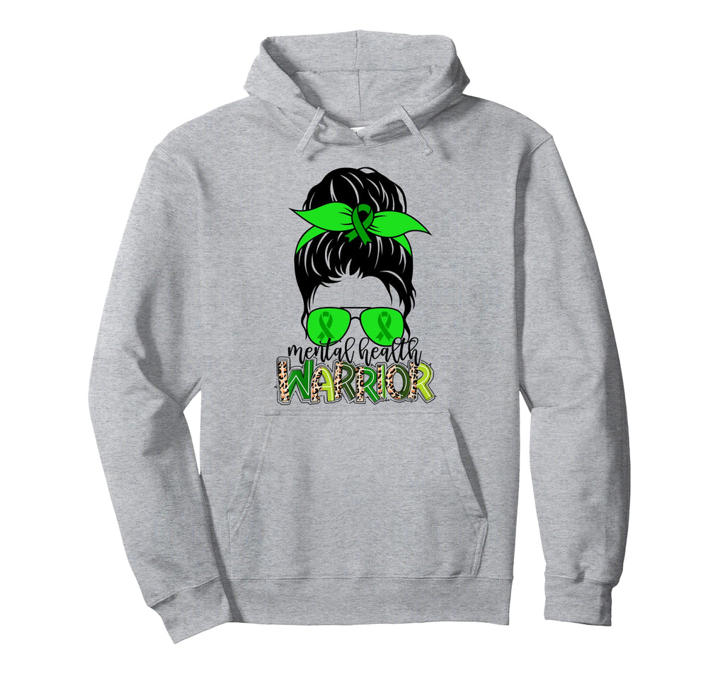 Mental Health Warrior Messy Bun Mental Hoodie - Graphic Print for Adults - T-Shirt, Sweatshirt, Hoodie