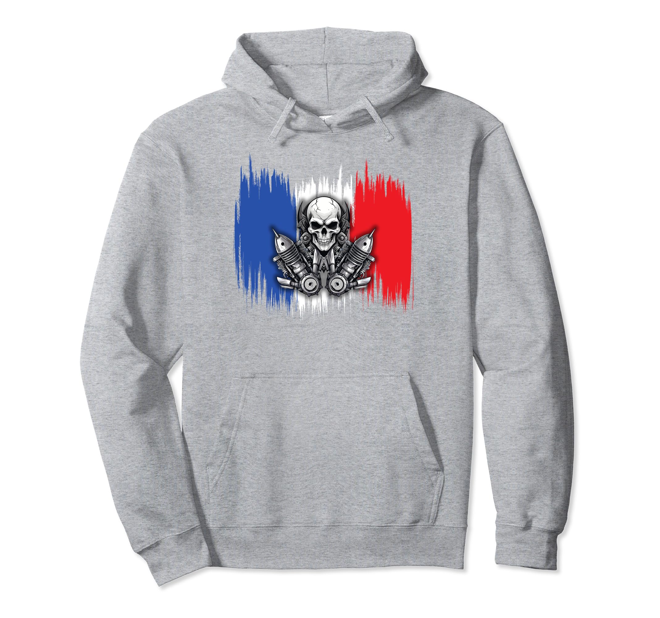 France Patriotic Motorcycle Skull Hoodie - Novelty Apparel for Adults - T-Shirt, Sweatshirt, Hoodie