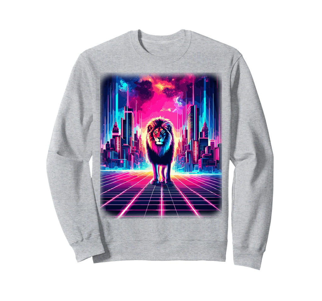 Synthwave Aesthetic Lion Lover Stuff Sweatshirt - Graphic Print for Adults - T-Shirt, Sweatshirt, Hoodie