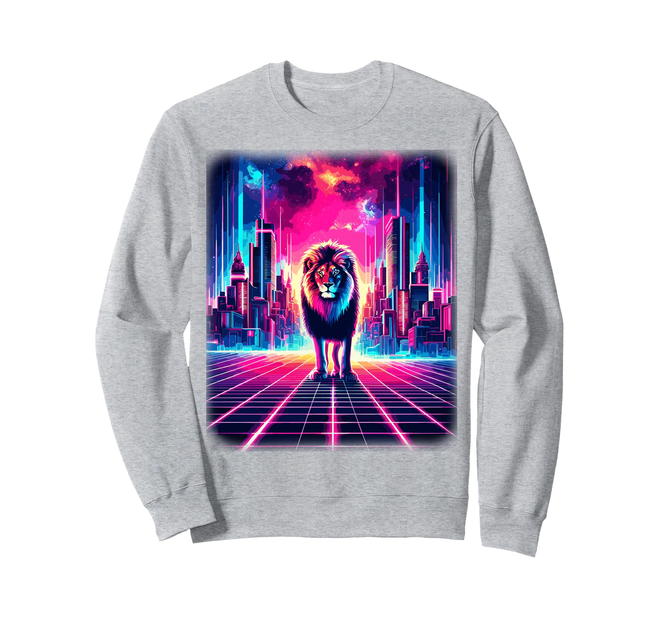 Synthwave Aesthetic Lion Lover Stuff Sweatshirt - Graphic Print for Adults - T-Shirt, Sweatshirt, Hoodie