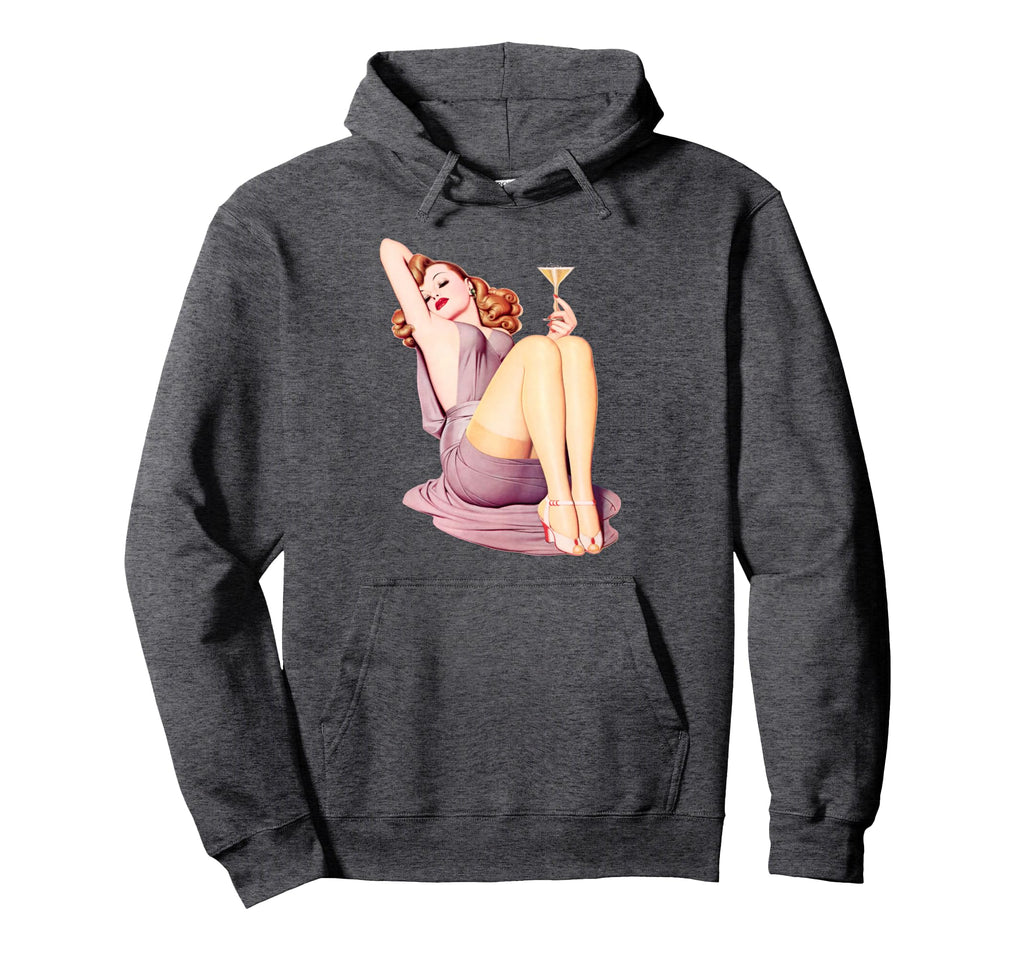 Ginger Redhead Pin Up Martini Drinking Hoodie - Graphic Print Men Women - T-Shirt, Sweatshirt, Hoodie