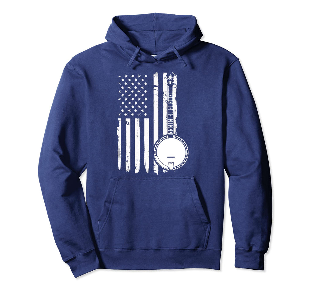 Banjo Distressed American Flag Usa Hoodie - Fun Novelty Design Unisex - T-Shirt, Sweatshirt, Hoodie