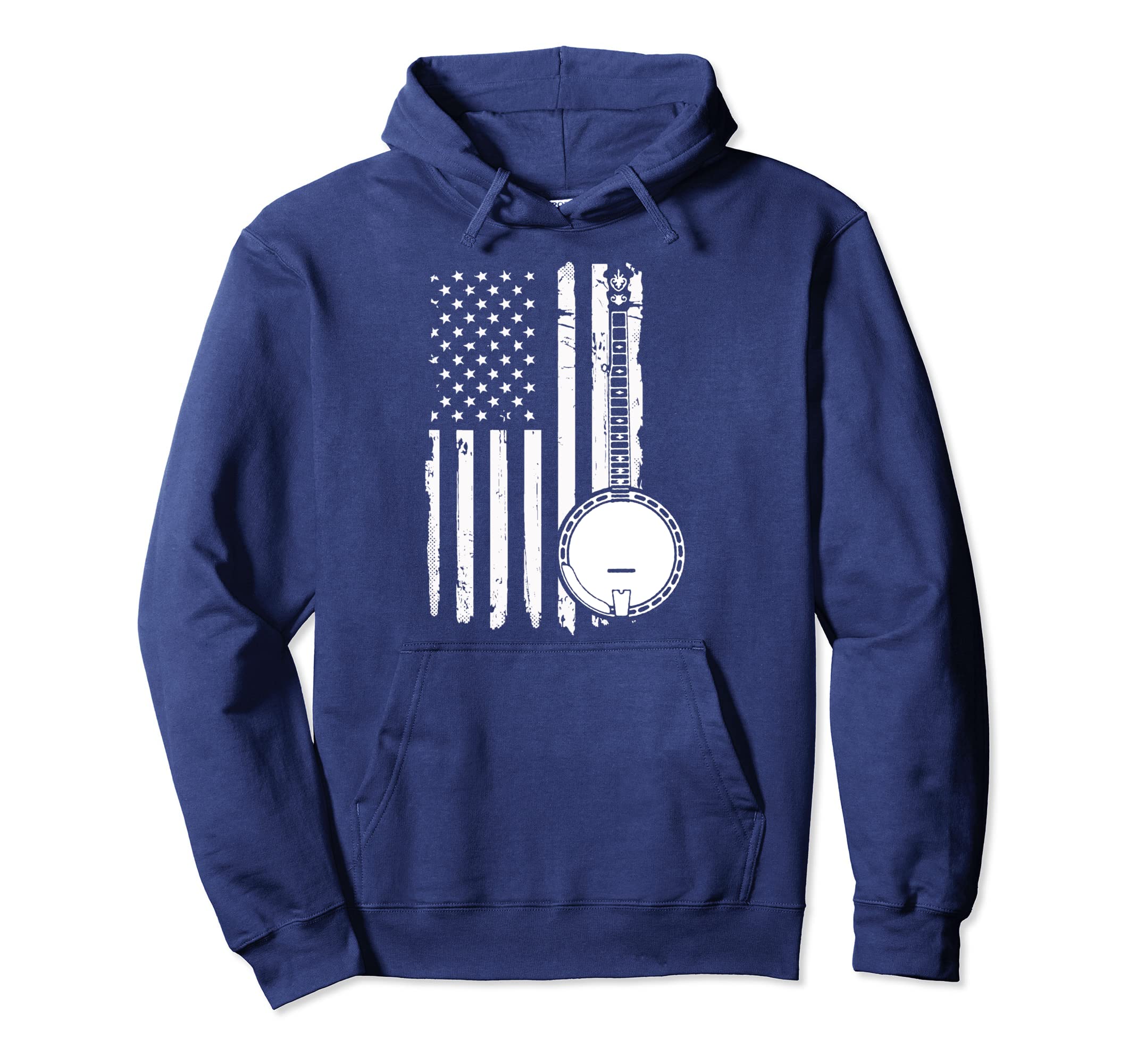 Banjo Distressed American Flag Usa Hoodie - Fun Novelty Design Unisex - T-Shirt, Sweatshirt, Hoodie