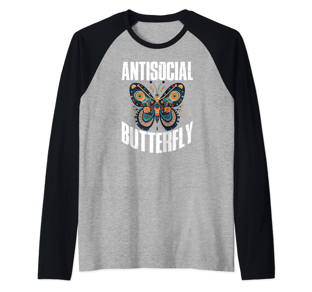 Antisocial Butterfly Raglan Baseball T-Shirt - Graphic Print for Adults - T-Shirt, Sweatshirt, Hoodie