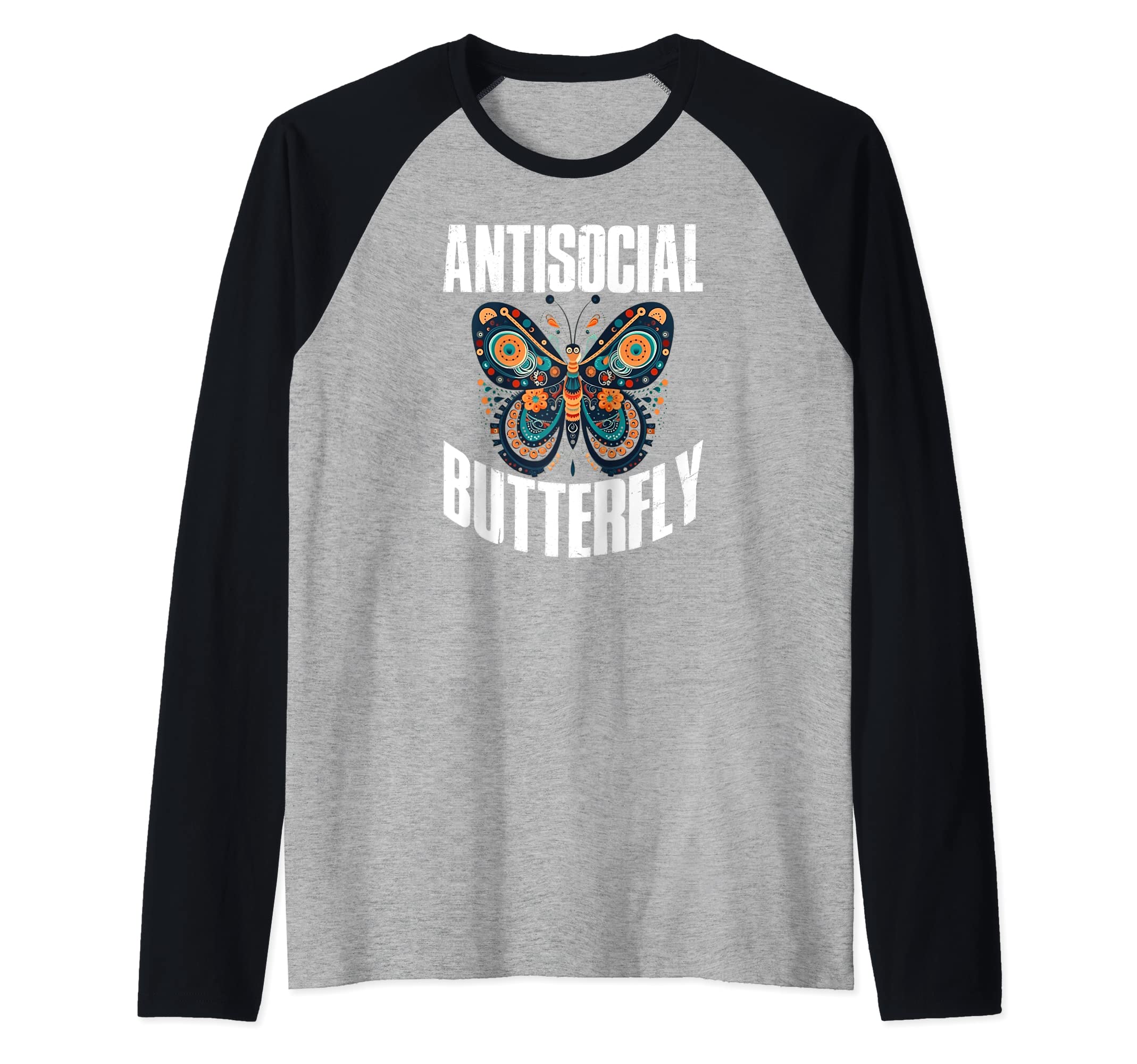 Antisocial Butterfly Raglan Baseball T-Shirt - Graphic Print for Adults - T-Shirt, Sweatshirt, Hoodie