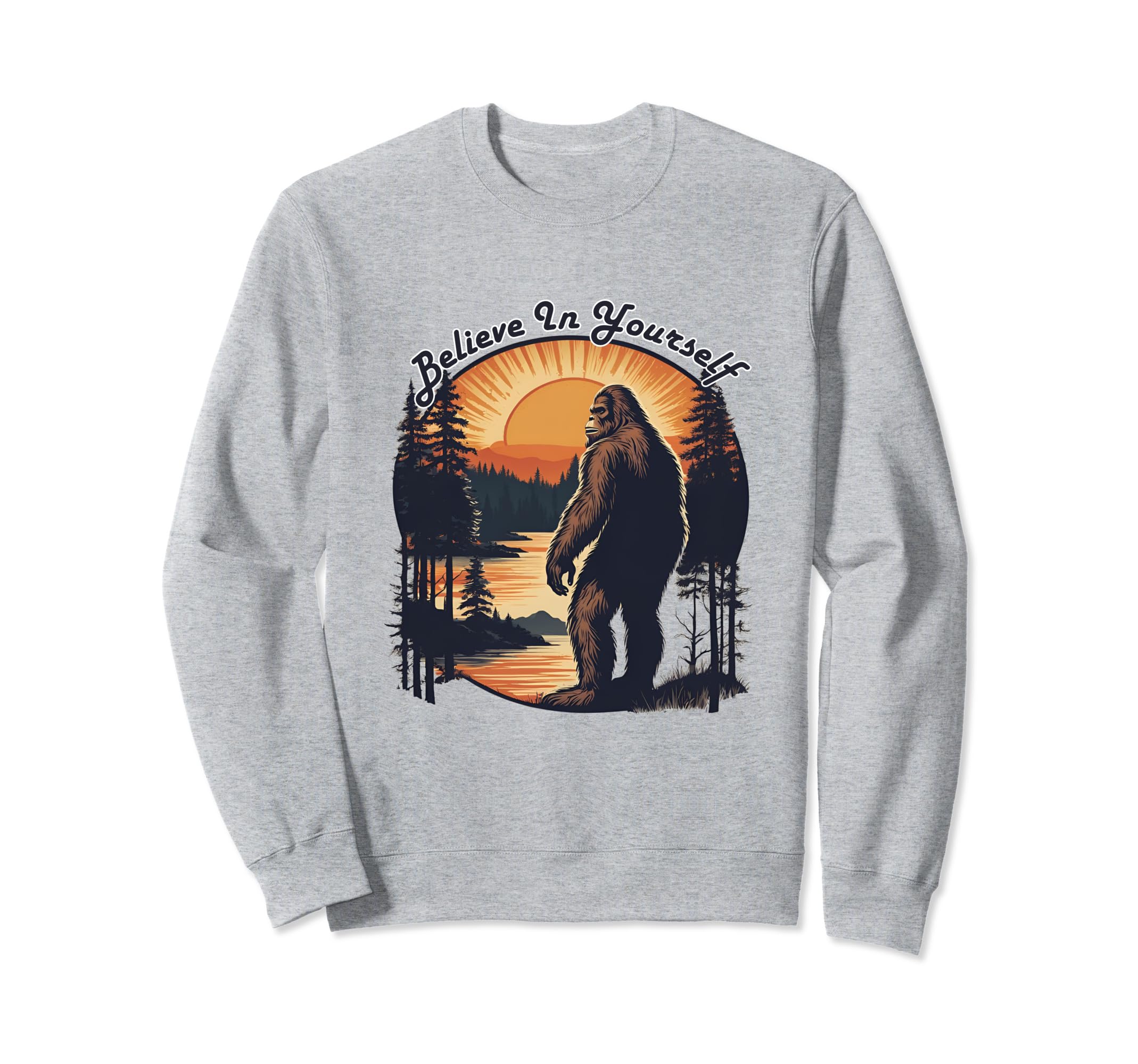 Bigfoot 70S 80S Lake Sunset Sweatshirt - Trendy Graphic for Adults - T-Shirt, Sweatshirt, Hoodie