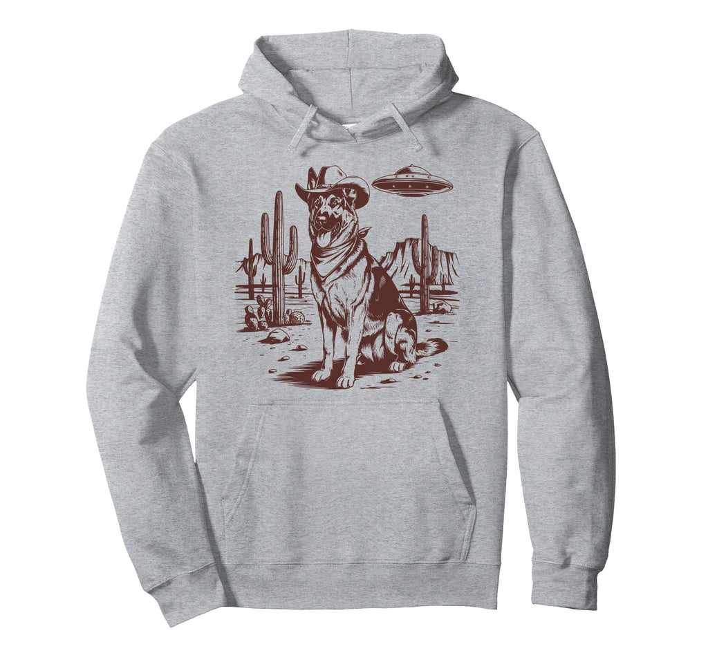 German Shepherd Ufo Western Alien 90S Hoodie - Minimalist Print for Adults - T-Shirt, Sweatshirt, Hoodie