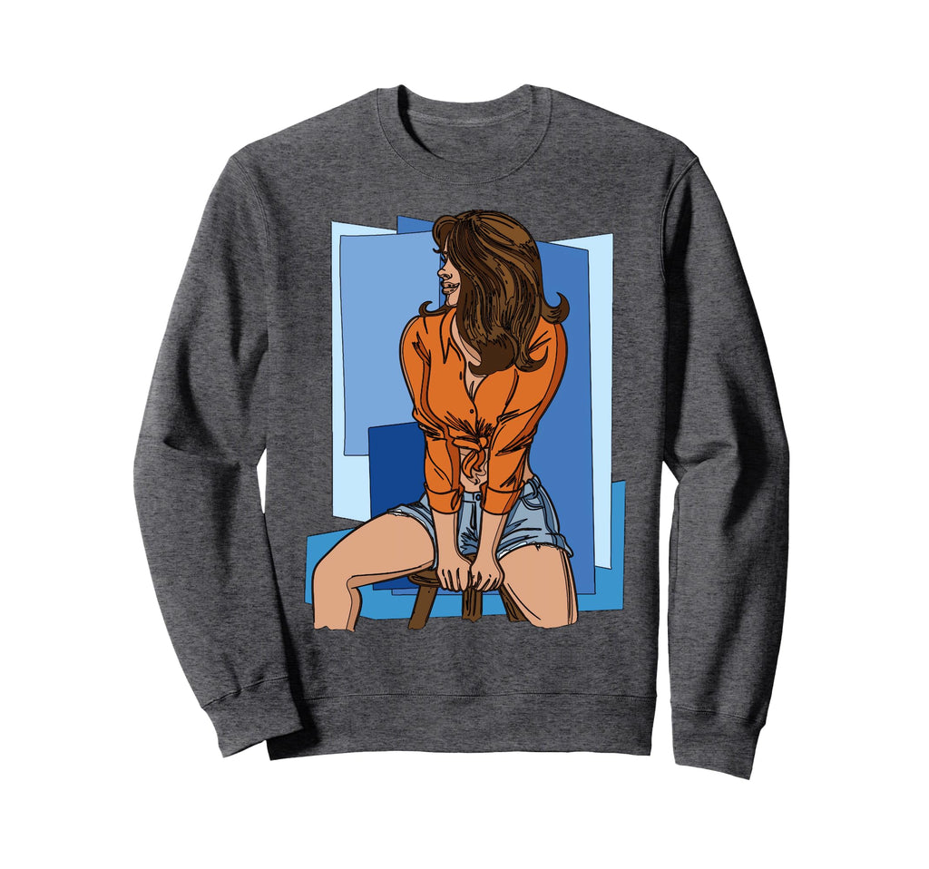 Cartoon Sitting Shy Pose Sweatshirt - Custom Art Print Men Women - T-Shirt, Sweatshirt, Hoodie