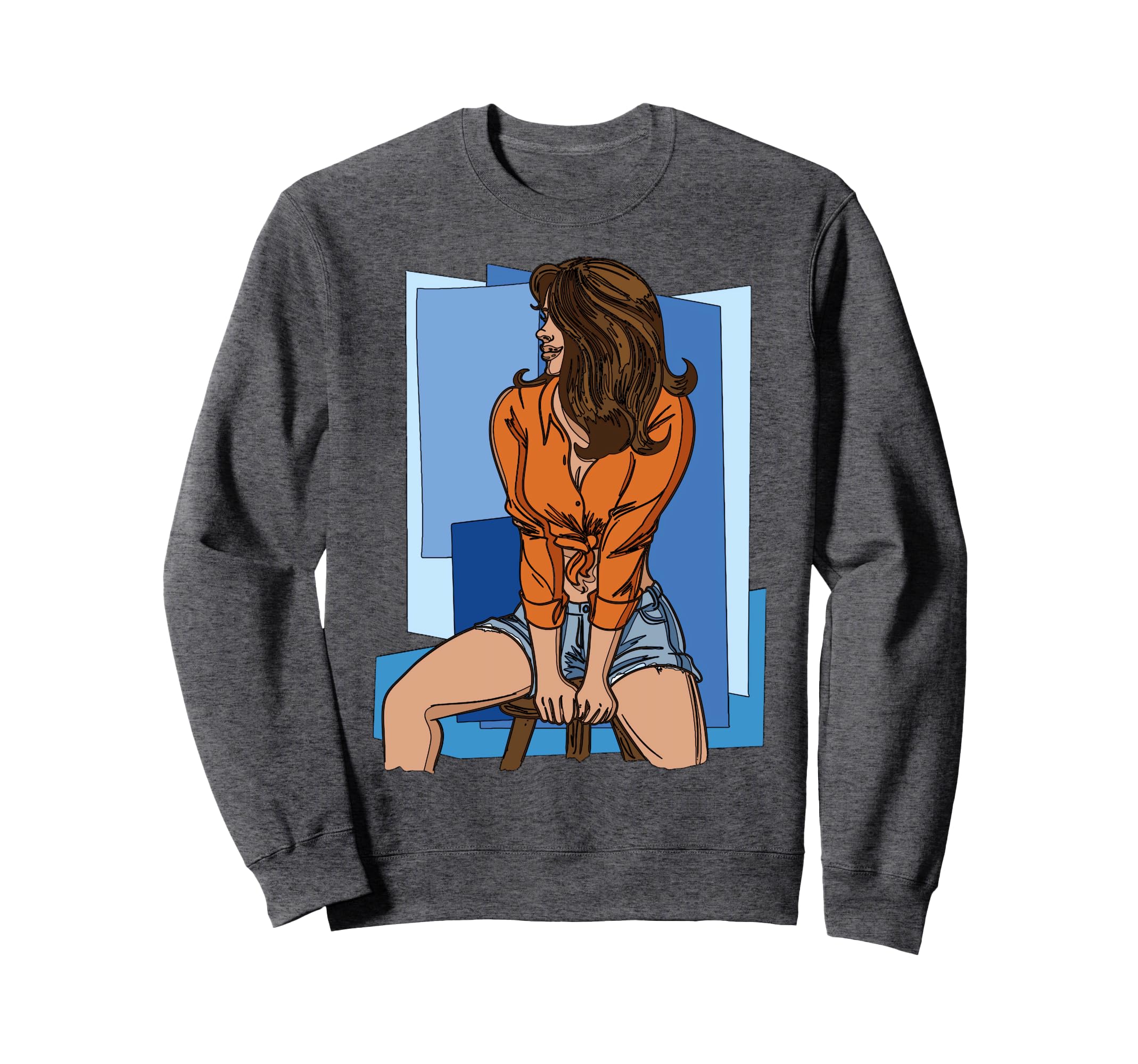 Cartoon Sitting Shy Pose Sweatshirt - Custom Art Print Men Women - T-Shirt, Sweatshirt, Hoodie