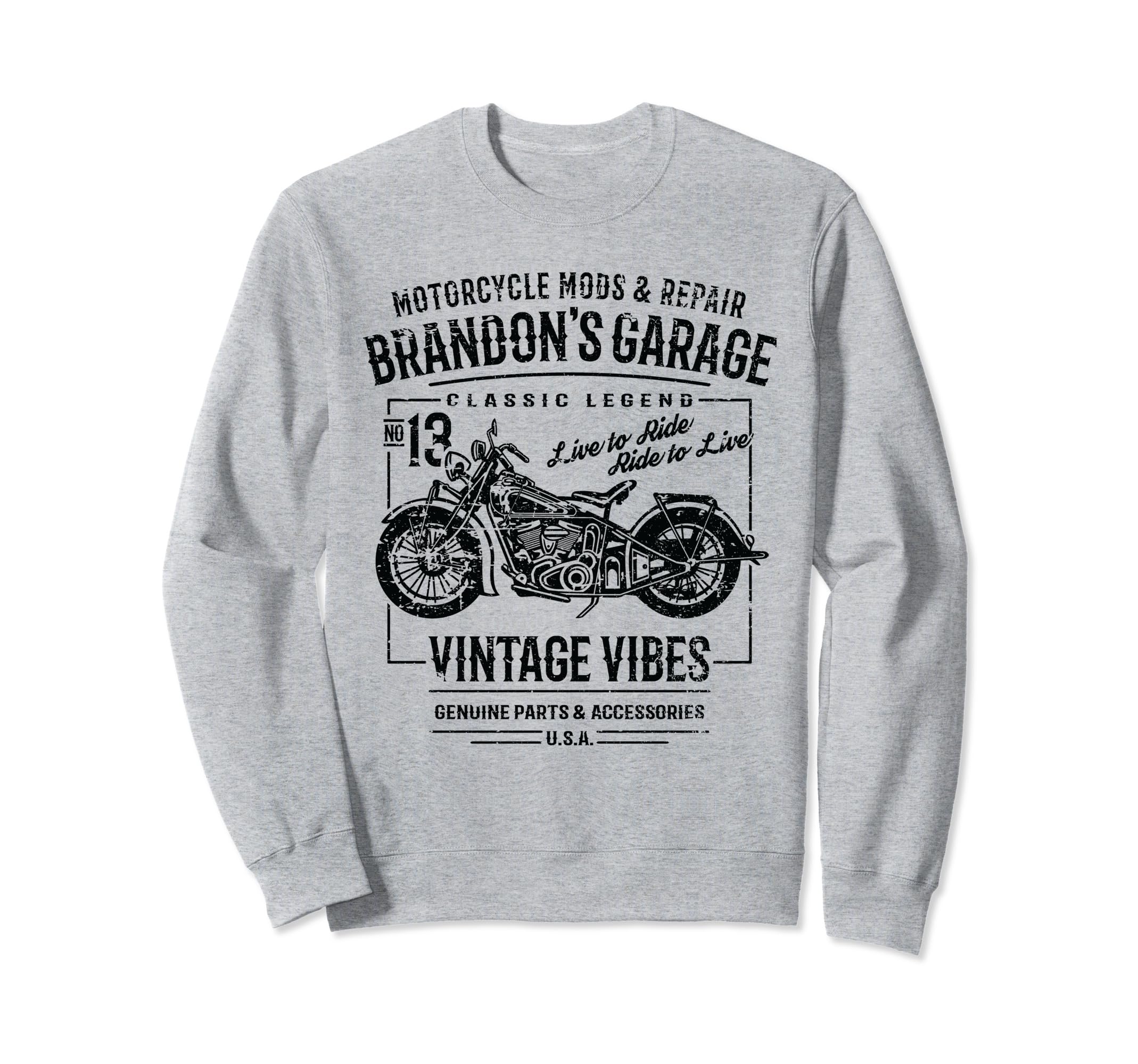 Brandons Garage Motorcycle Name Sweatshirt - Unique Graphic Men Women - T-Shirt, Sweatshirt, Hoodie