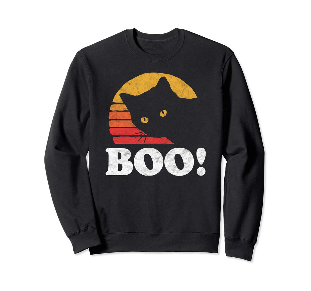 Boo Eighties Cat Distressed Sweatshirt - Fun Novelty Design Unisex - T-Shirt, Sweatshirt, Hoodie